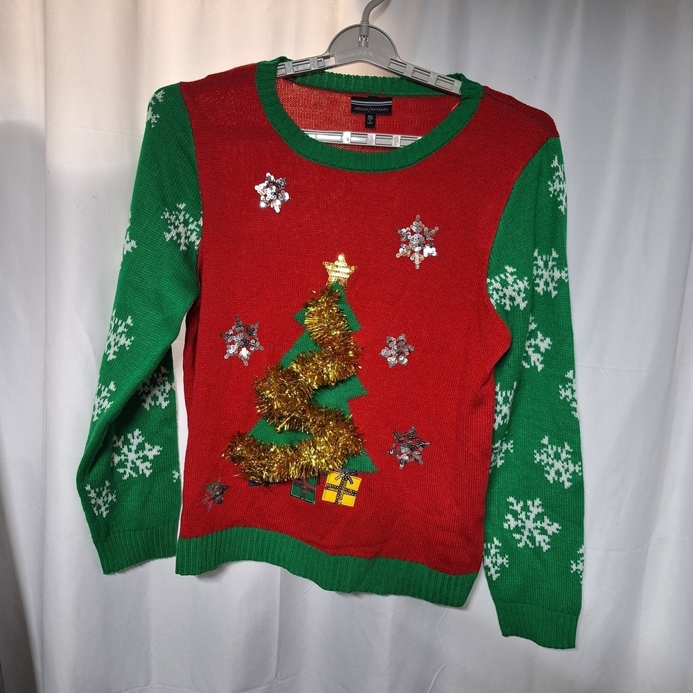 Festive Christmas Tree Sweater - Red and Green